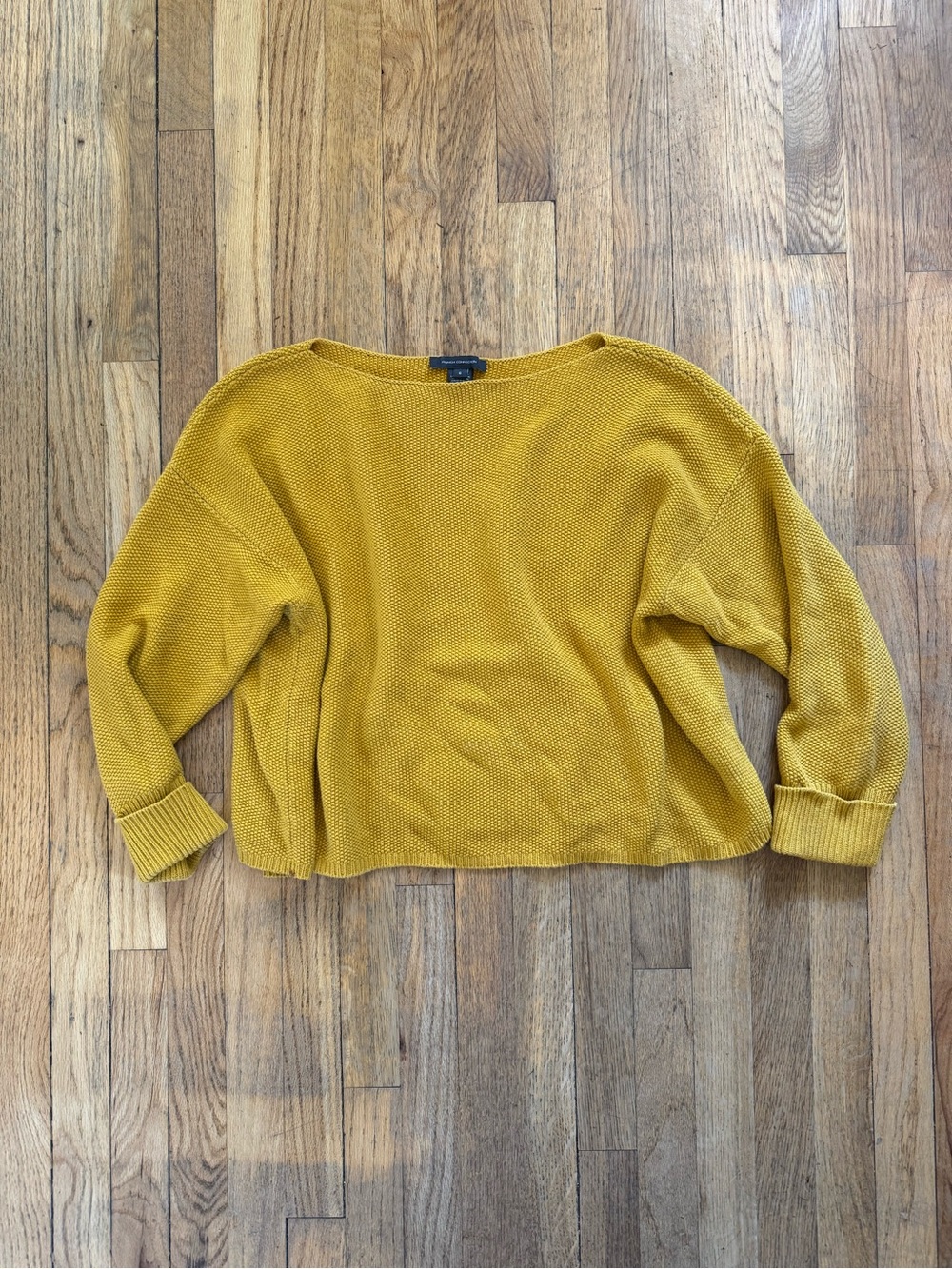 French Connection Mustard Yellow Cotton Boxy Sweater, Size S